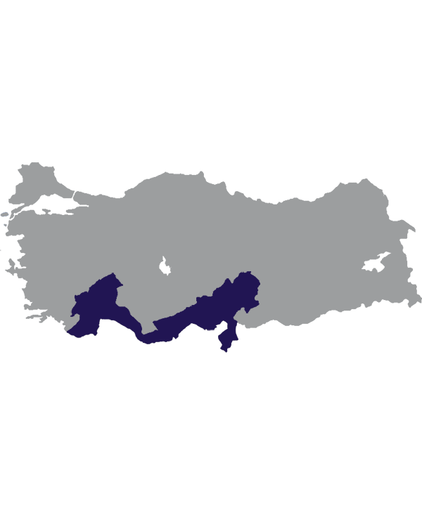 Landkaart Turkije grijs met de Middellandse Zeeregio‎ donkerblauw op transparante achtergrond - 600 * 733 pixels
